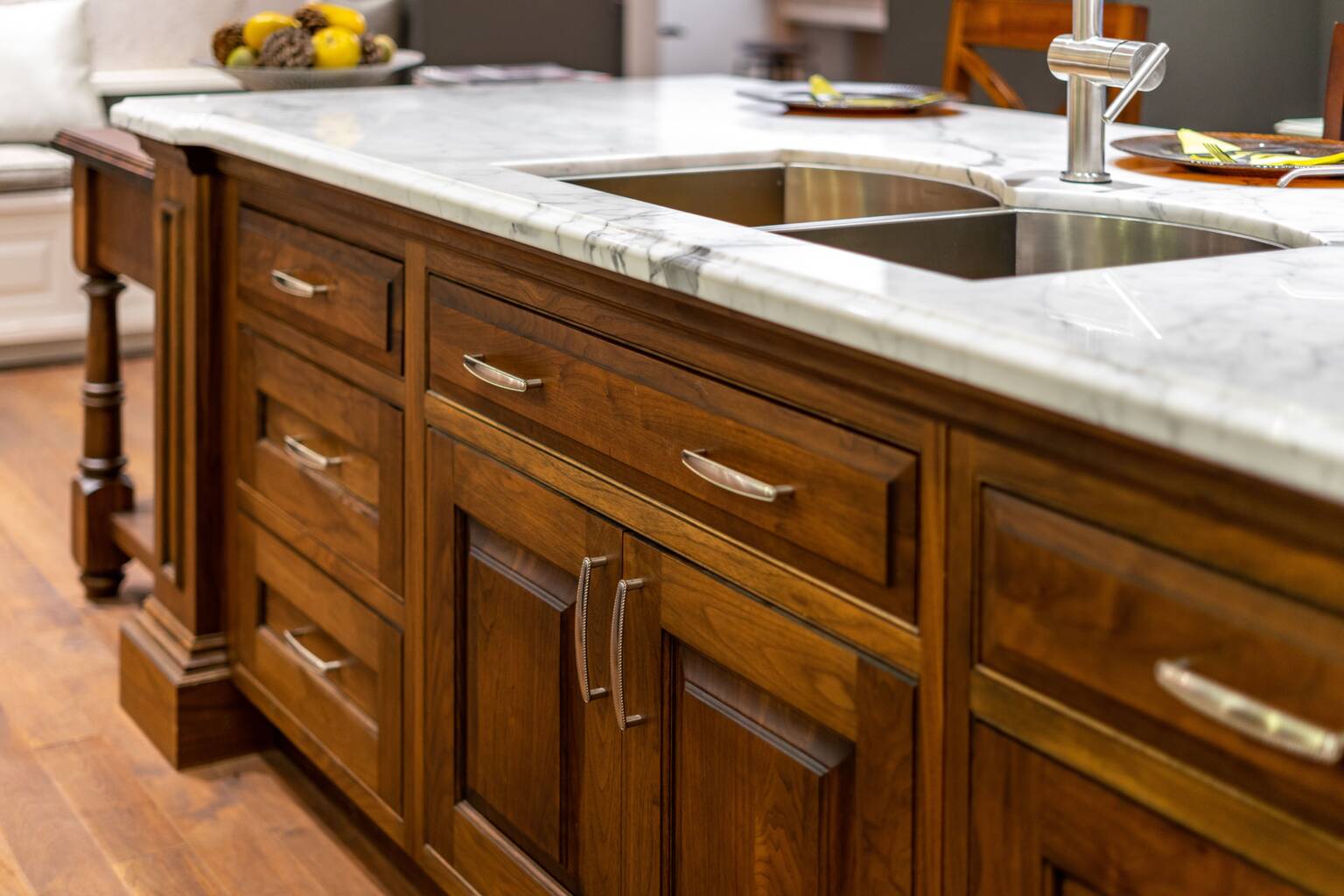 Close up of modern solid wood kitchen interior design Malaysia