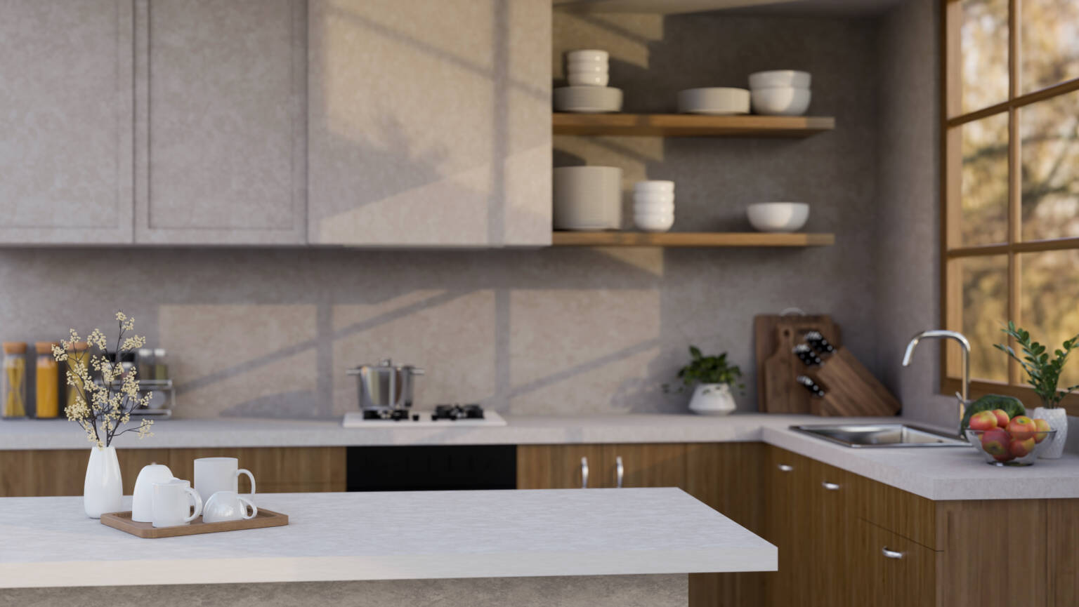 Modern contemporary kitchen with plywood laminate cabinets Malaysia
