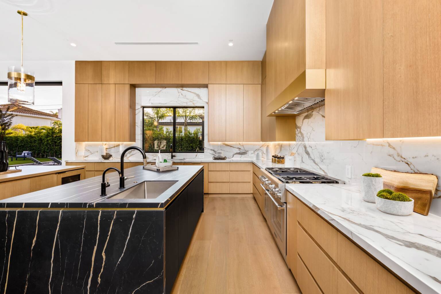 Custom kitchen cabinet with wooden cabinets and marble countertop Malaysia