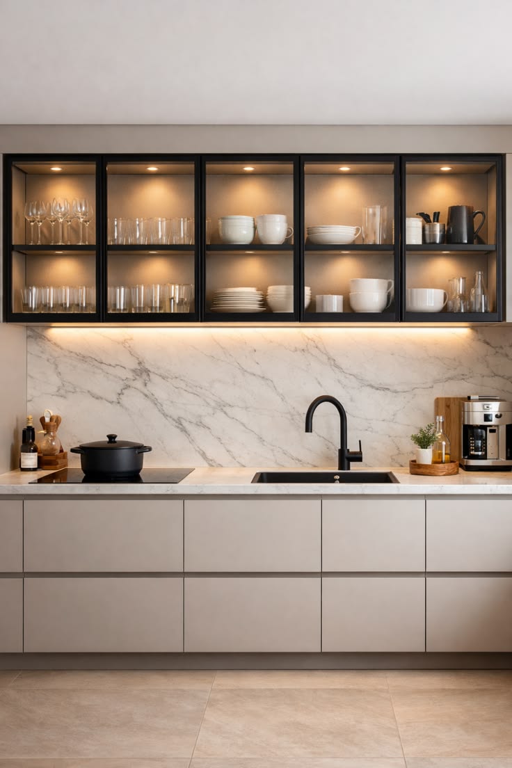 Aluminium kitchen cabinets black finish modern design