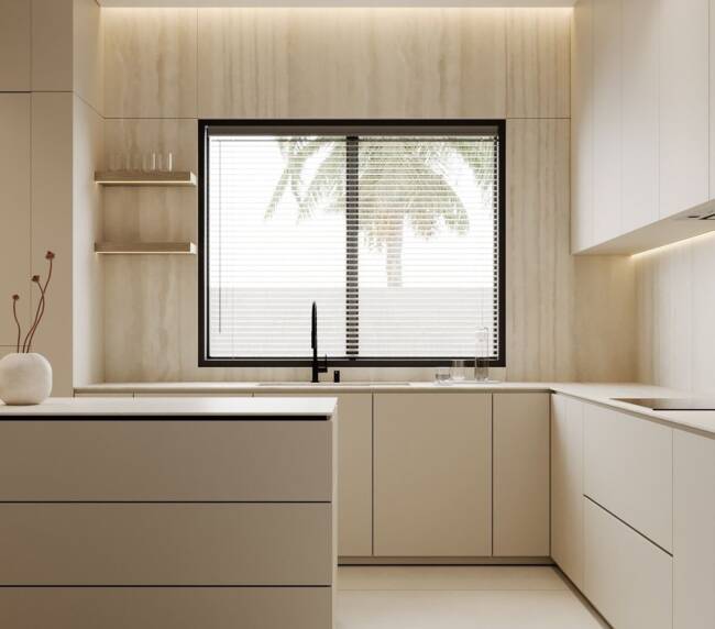 creamy kitchen cabinet designs