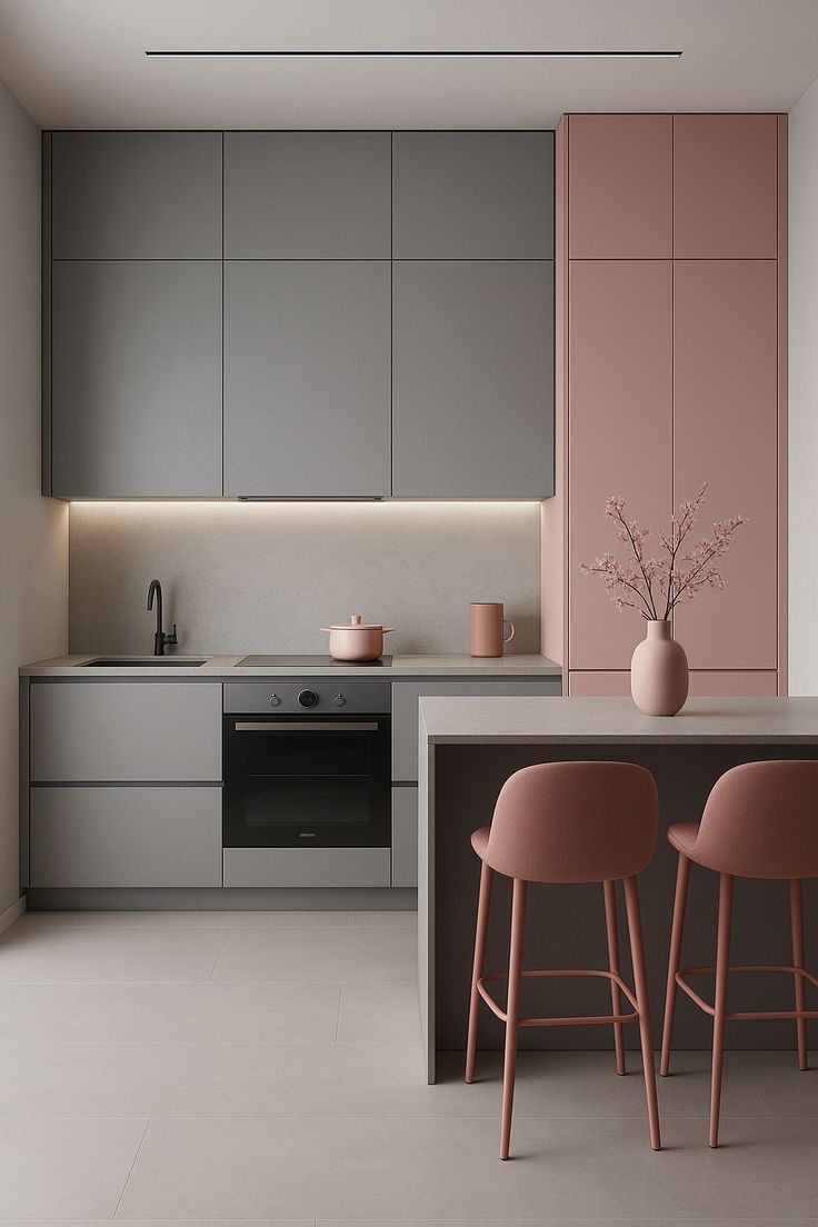 Grey and pink two tone kitchen cabinets Malaysia