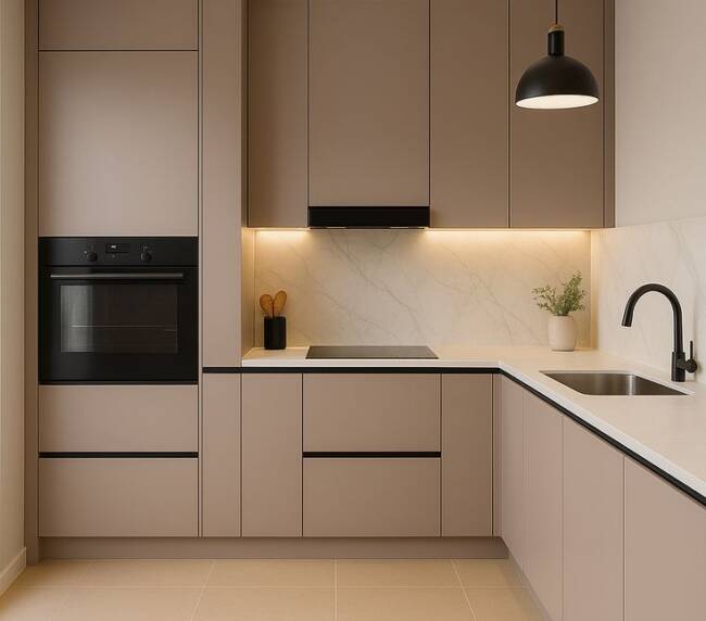 l shaped matte kitchen cabinets