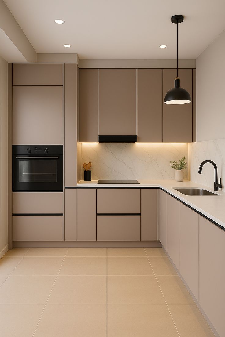 L shaped matte kitchen cabinets design Malaysia