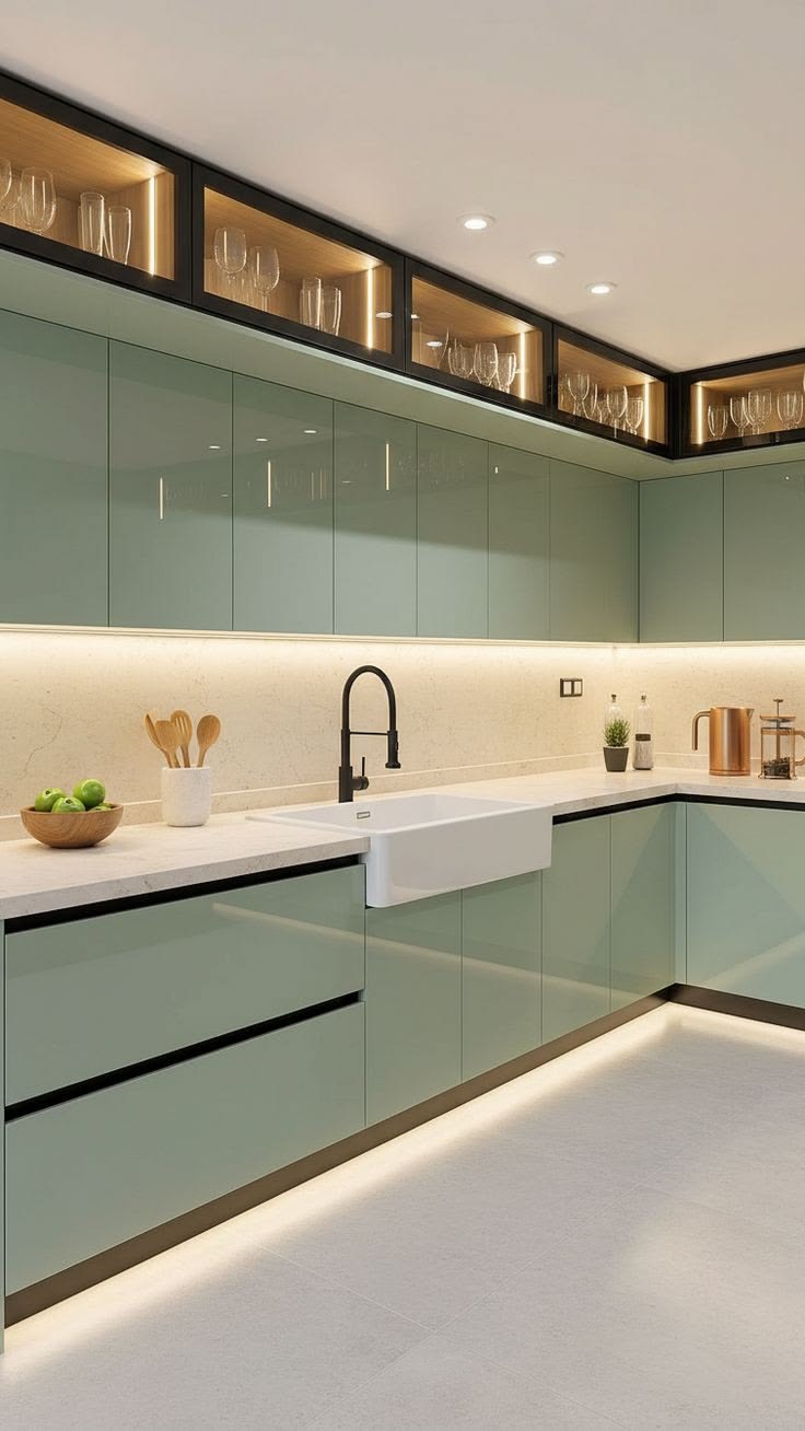 Two tone kitchen cabinet colour combination design