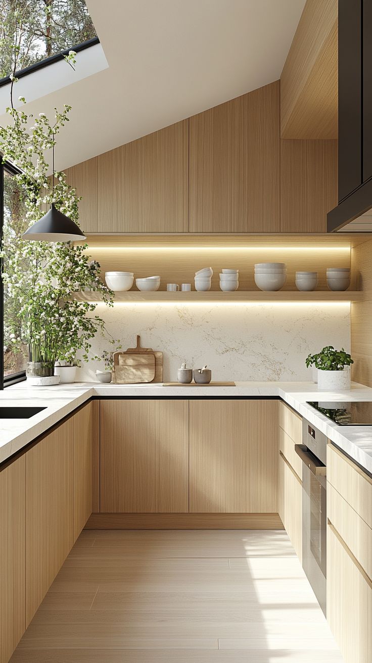 Warm woodgrains kitchen cabinet design