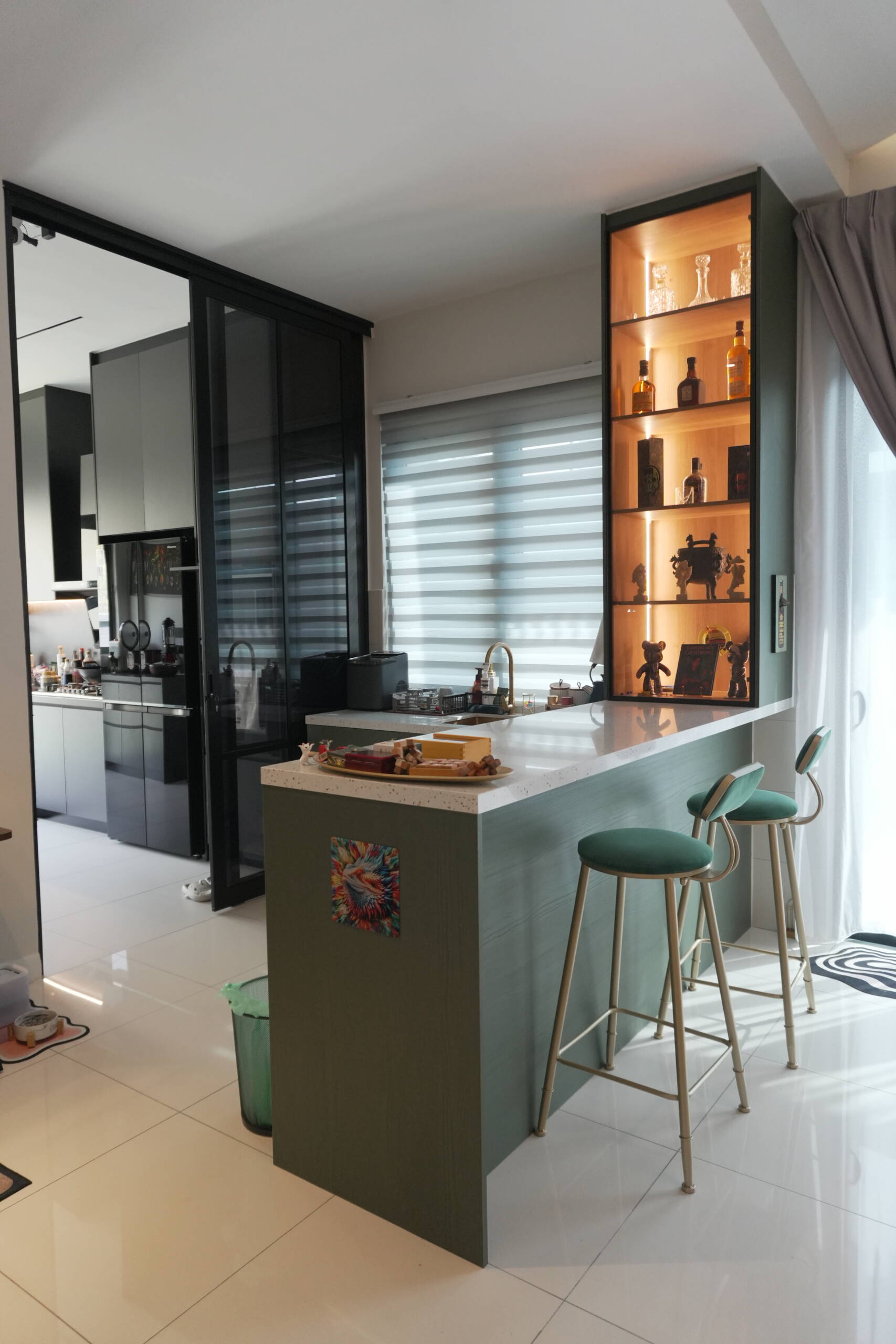 Landed home with dry and wet kitchen layout showing seamless transition between the two zones