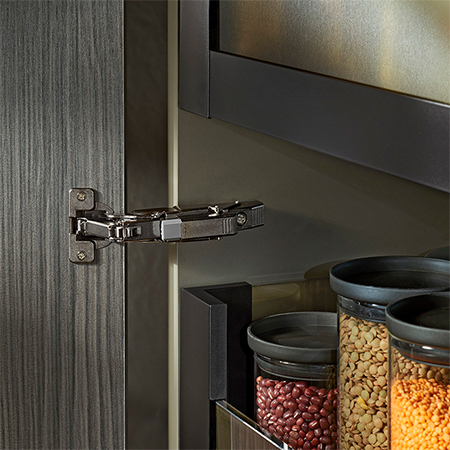 Soft close hinge mechanism on kitchen cabinet door