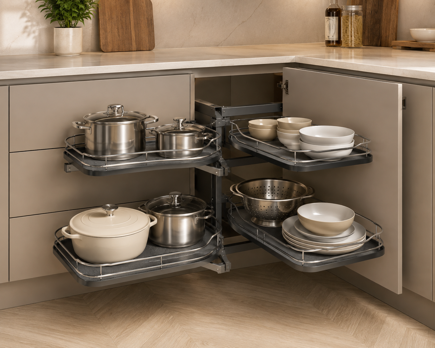 Magic corner cabinet system pull-out baskets kitchen Malaysia