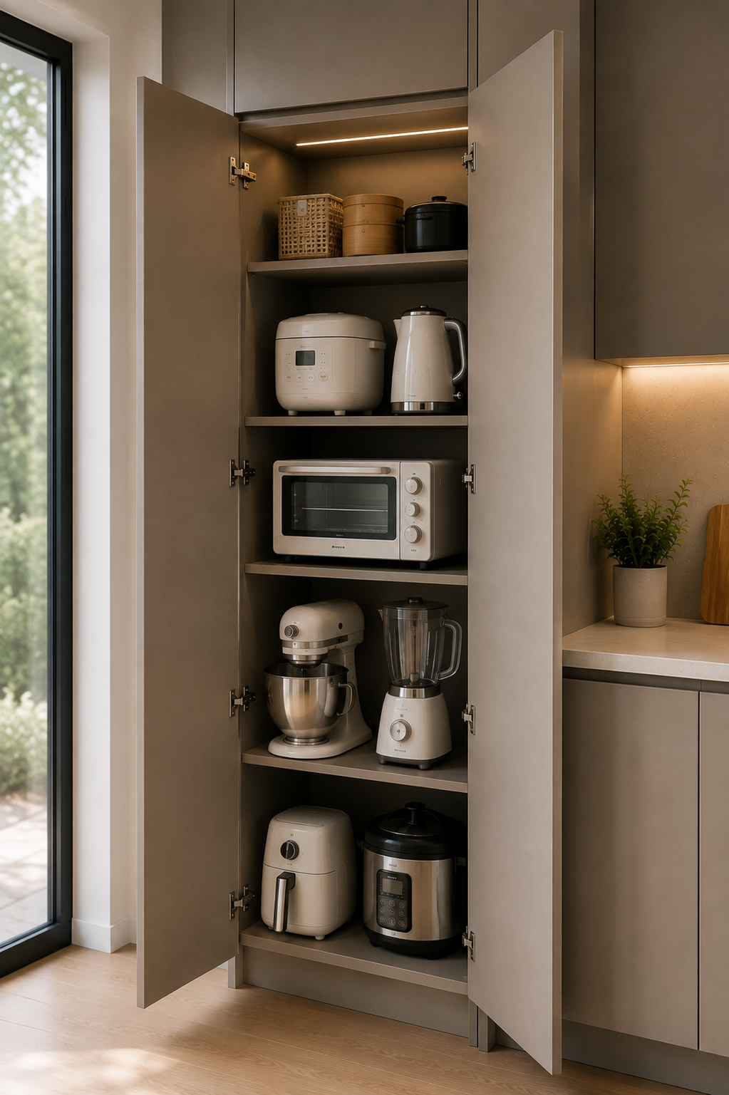 Kitchen appliance storage pull-out shelf cabinet clear countertop Malaysia