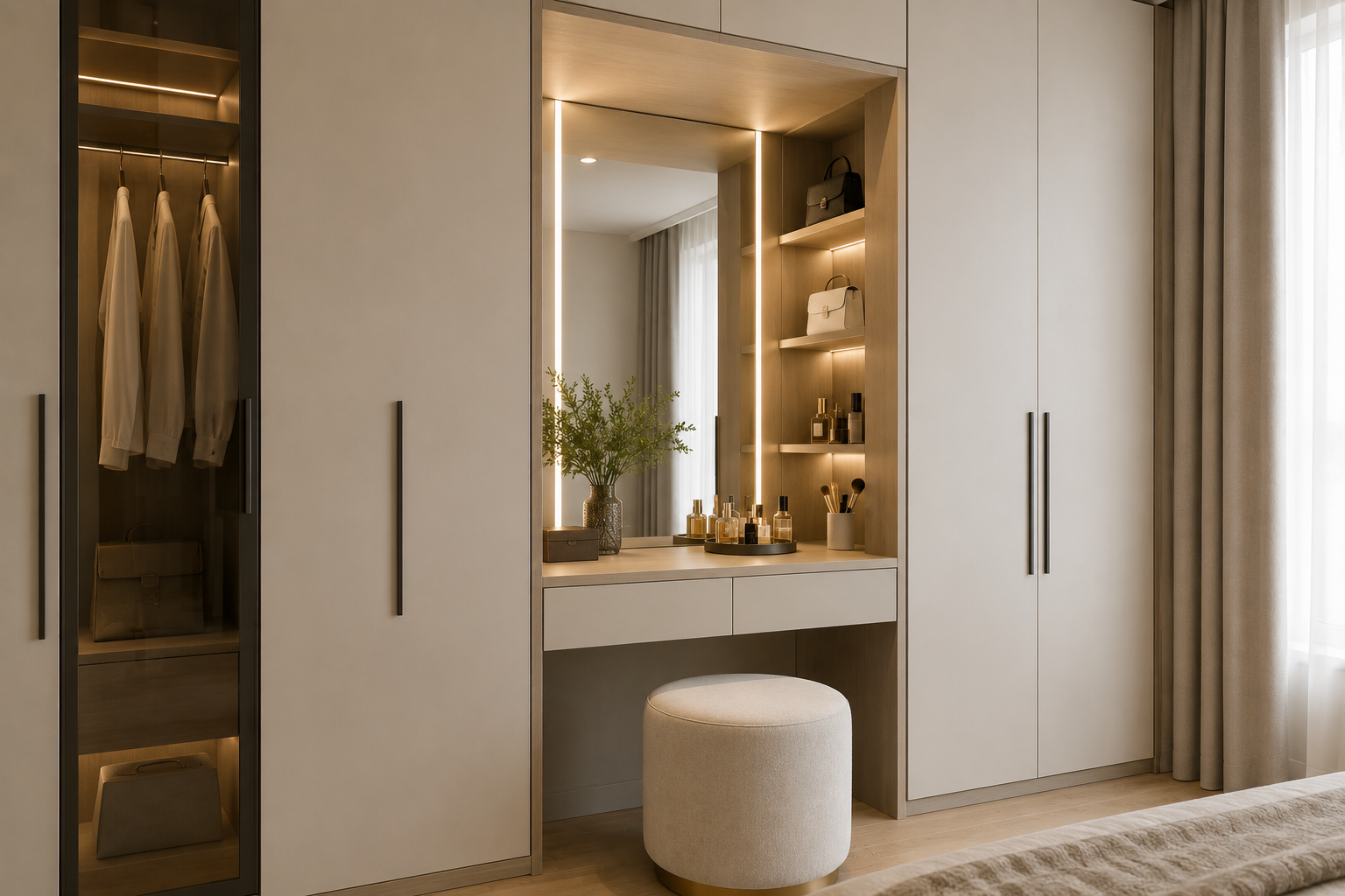 Built-in dressing table integrated into wardrobe Malaysia bedroom