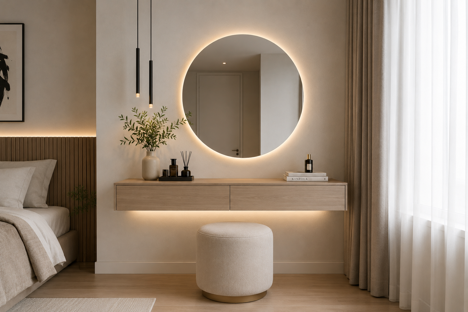 Floating wall-mounted shelf vanity small bedroom Malaysia