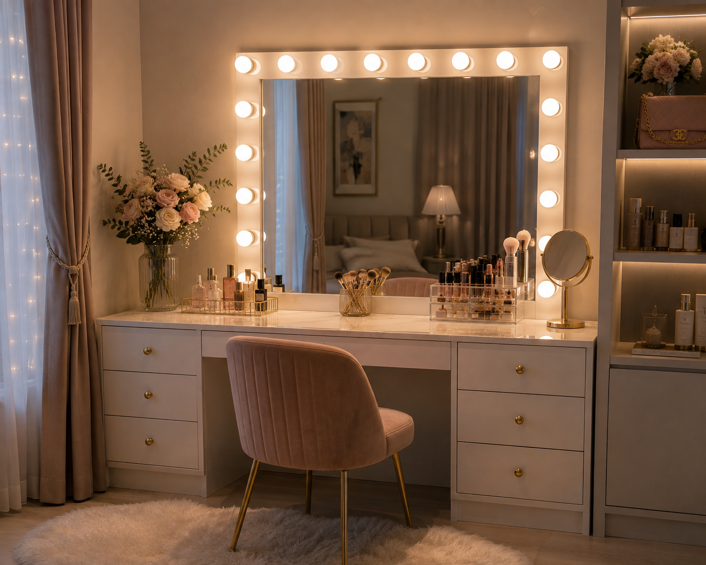 Hollywood vanity bulb-lit mirror bedroom Malaysia