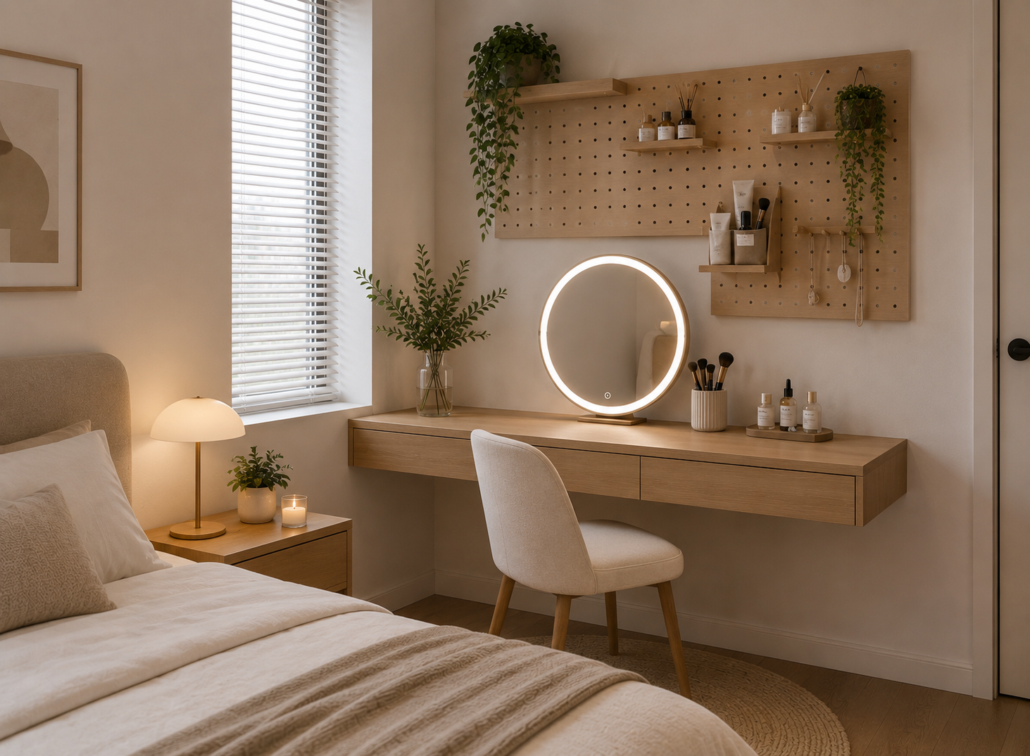 Minimalist floating desk pegboard storage vanity Malaysia