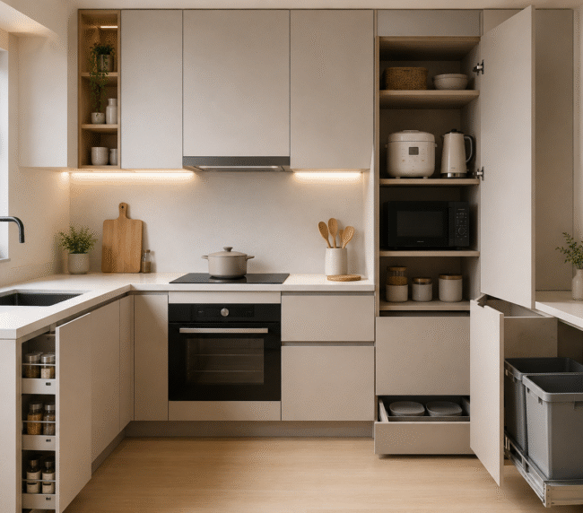 minimalist kitchen with smart storage