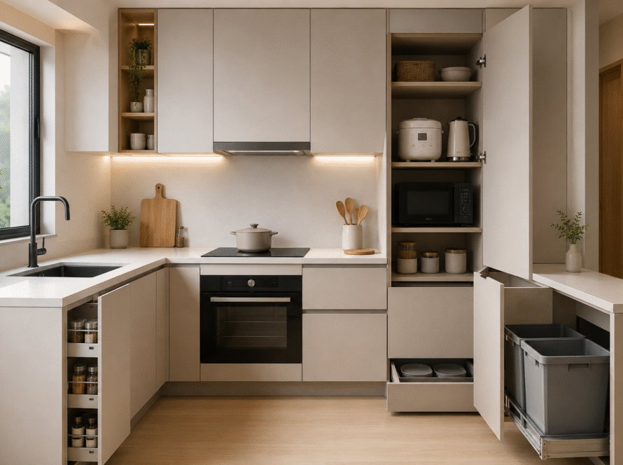 minimalist kitchen with smart storage