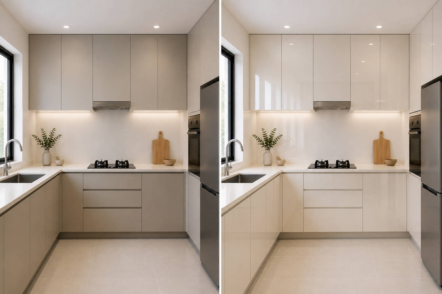 Gloss vs matte kitchen cabinet finish comparison Malaysia