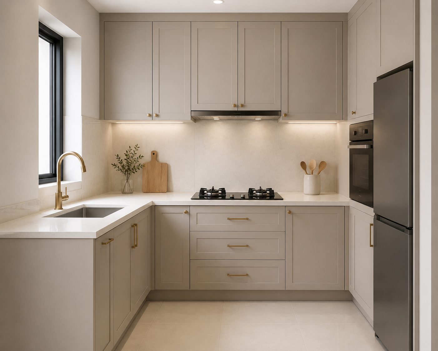 Greige kitchen cabinet warm neutral tone Malaysia