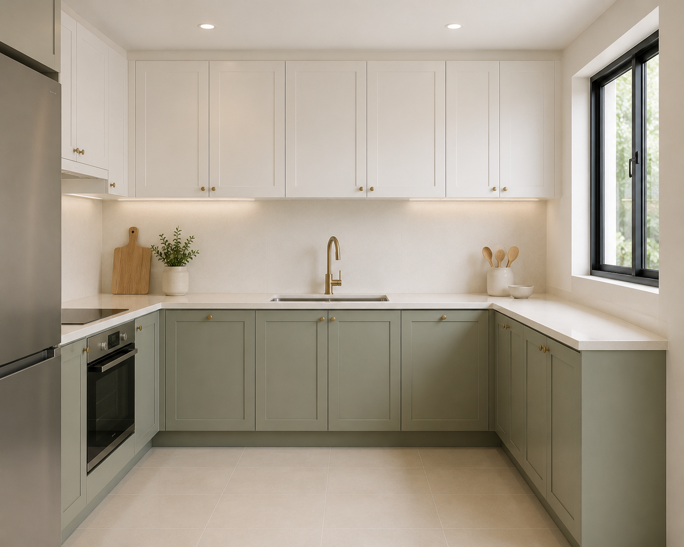 Pale sage green kitchen cabinet Malaysia contemporary design