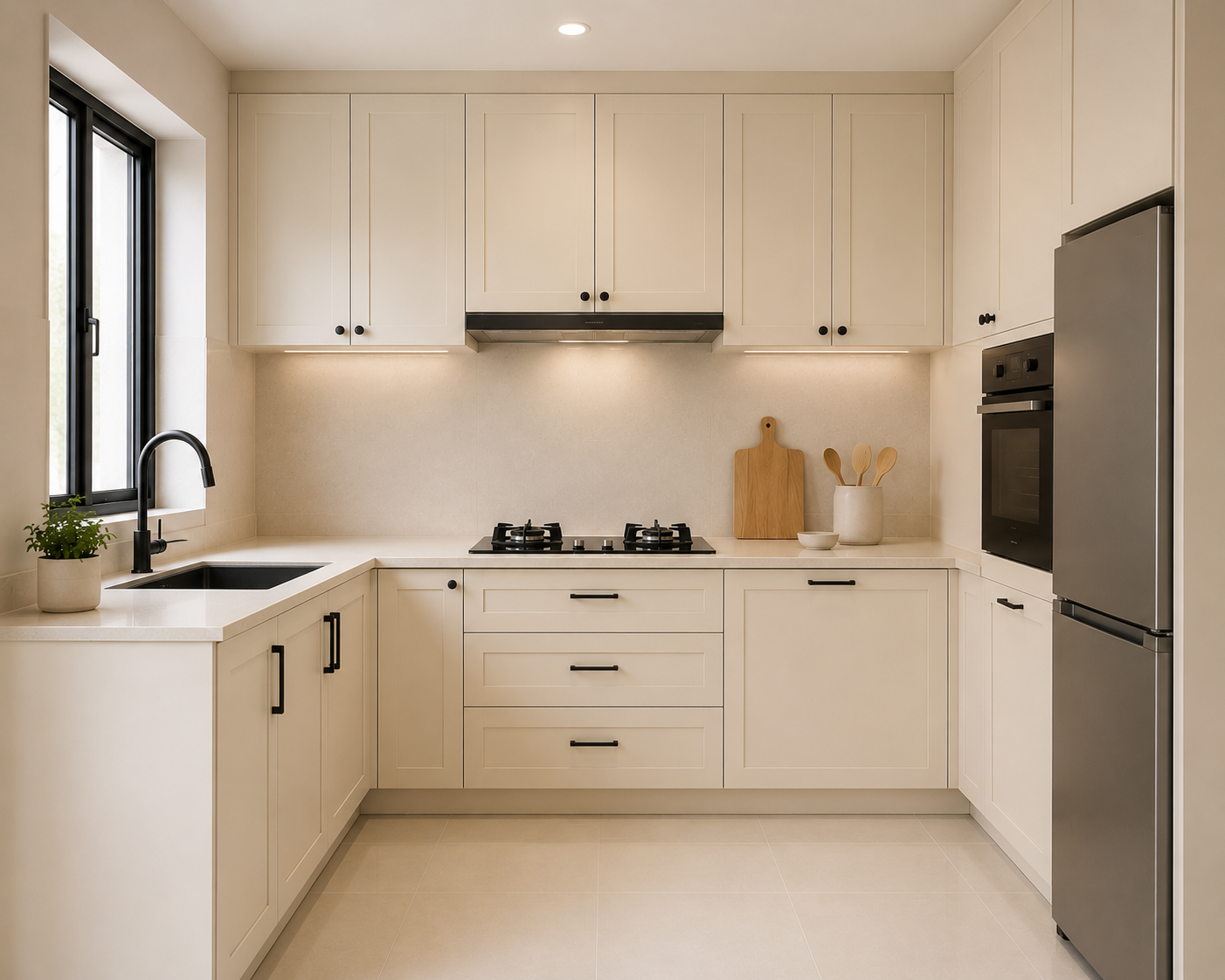 Creamy style kitchen cabinet Malaysia warm tone