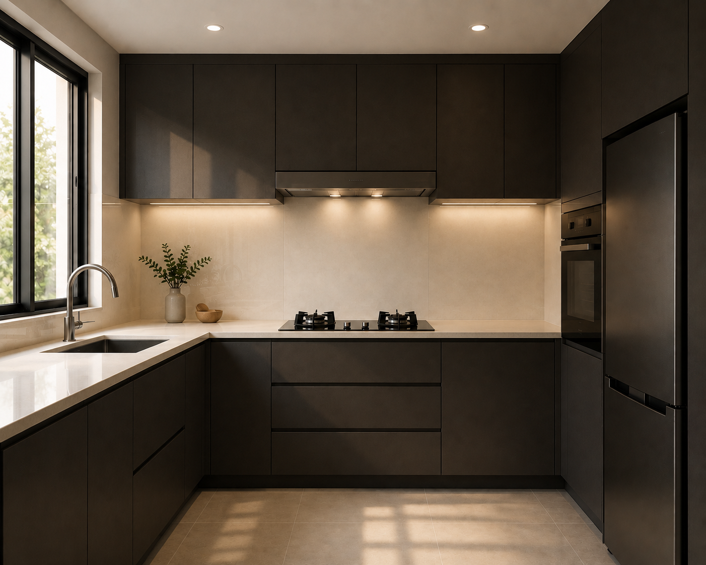 Dark kitchen cabinets enclosed small kitchen Malaysia