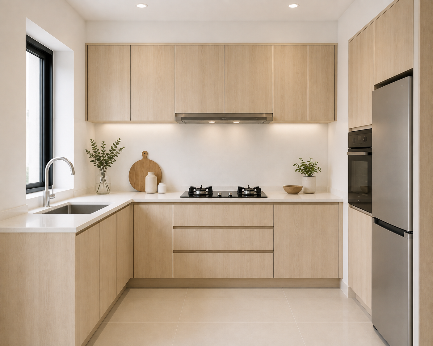 Light oak kitchen cabinet blonde timber Malaysia