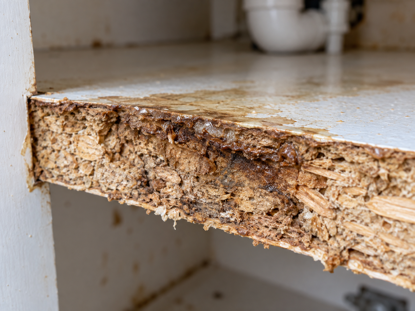 Moisture-resistant plywood board for under-sink kitchen cabinetry