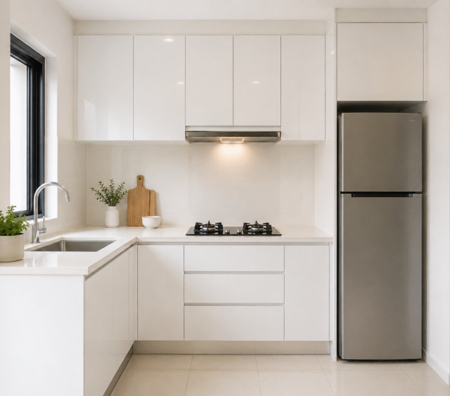 white gloss kitchen cabinet