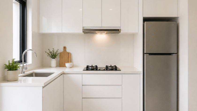 white gloss kitchen cabinet