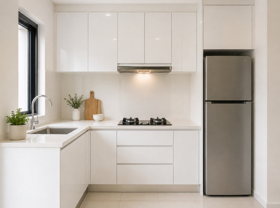 white gloss kitchen cabinet