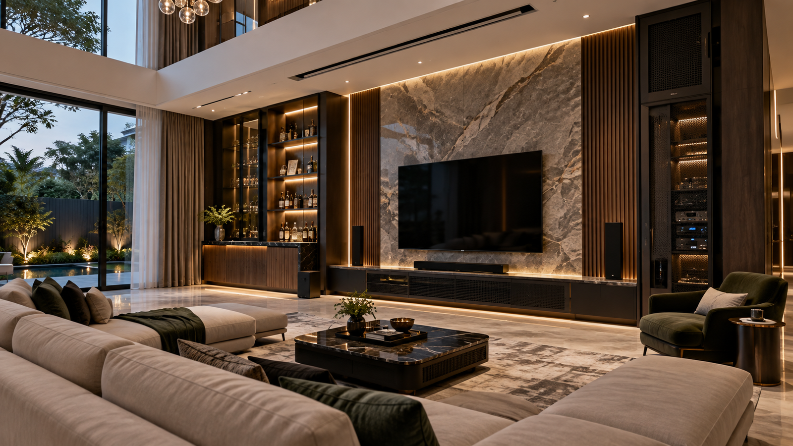 Statement feature wall TV cabinet design semi-detached bungalow Malaysia