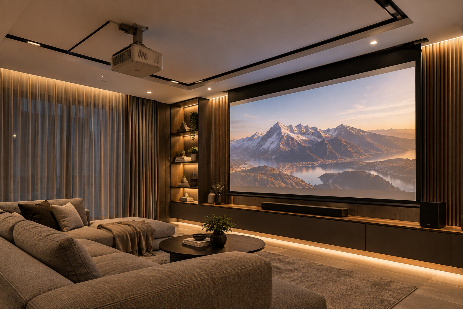 Hidden projector setup retractable screen Malaysia landed home cinema