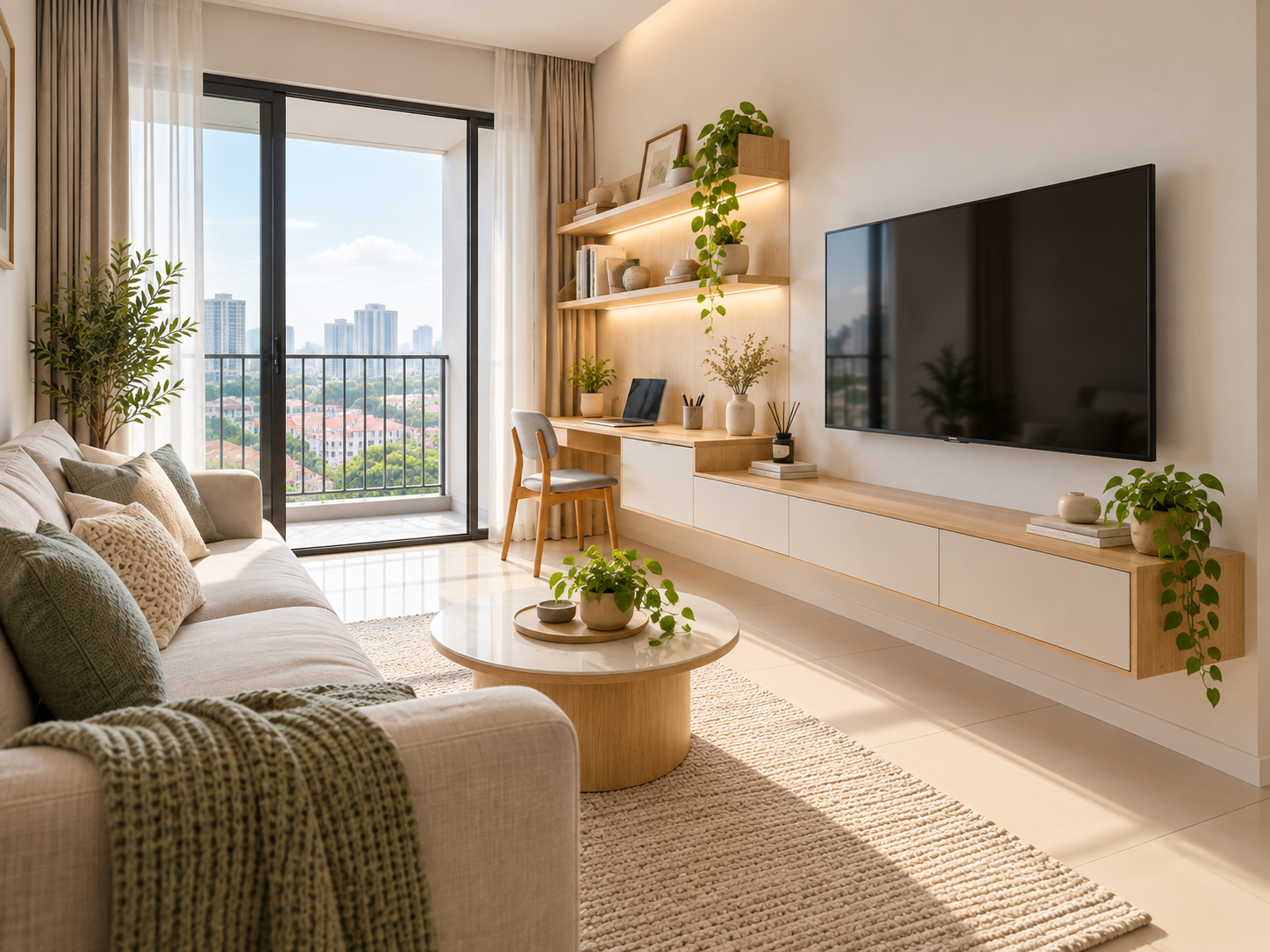 Space-smart TV cabinet design affordable housing Malaysia RUMAWIP