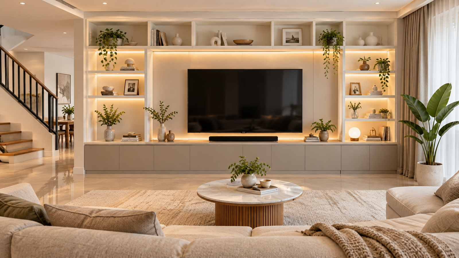 Terrace house full feature wall TV cabinet Malaysia living room