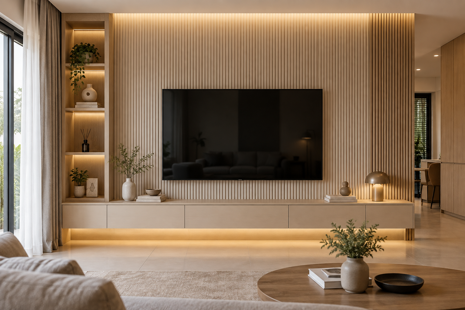 Two tone TV cabinet white upper oak lower Malaysia living room