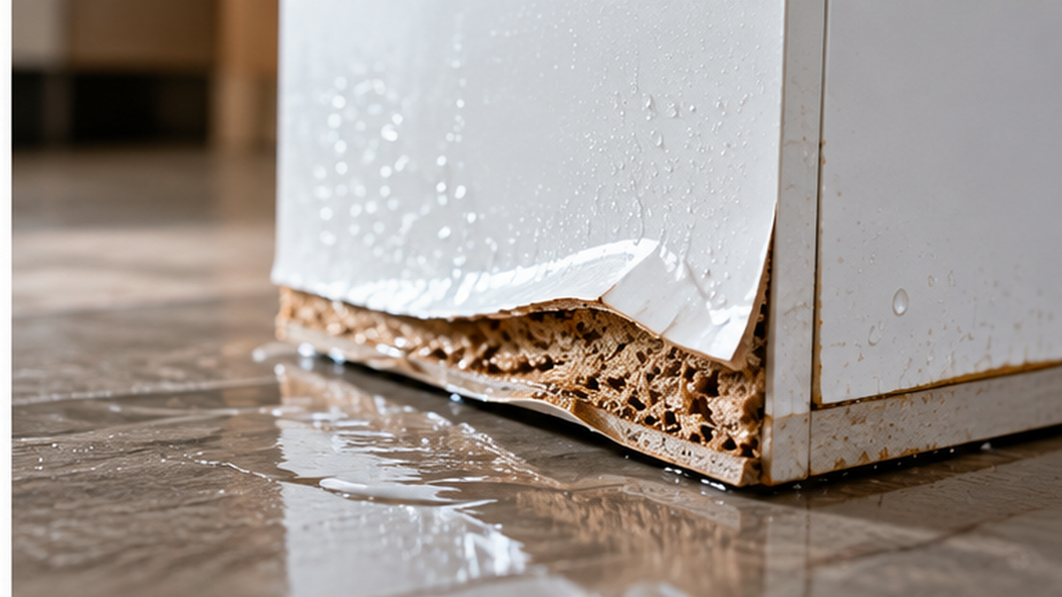 Melamine particleboard kitchen cabinet swelling from moisture Malaysia