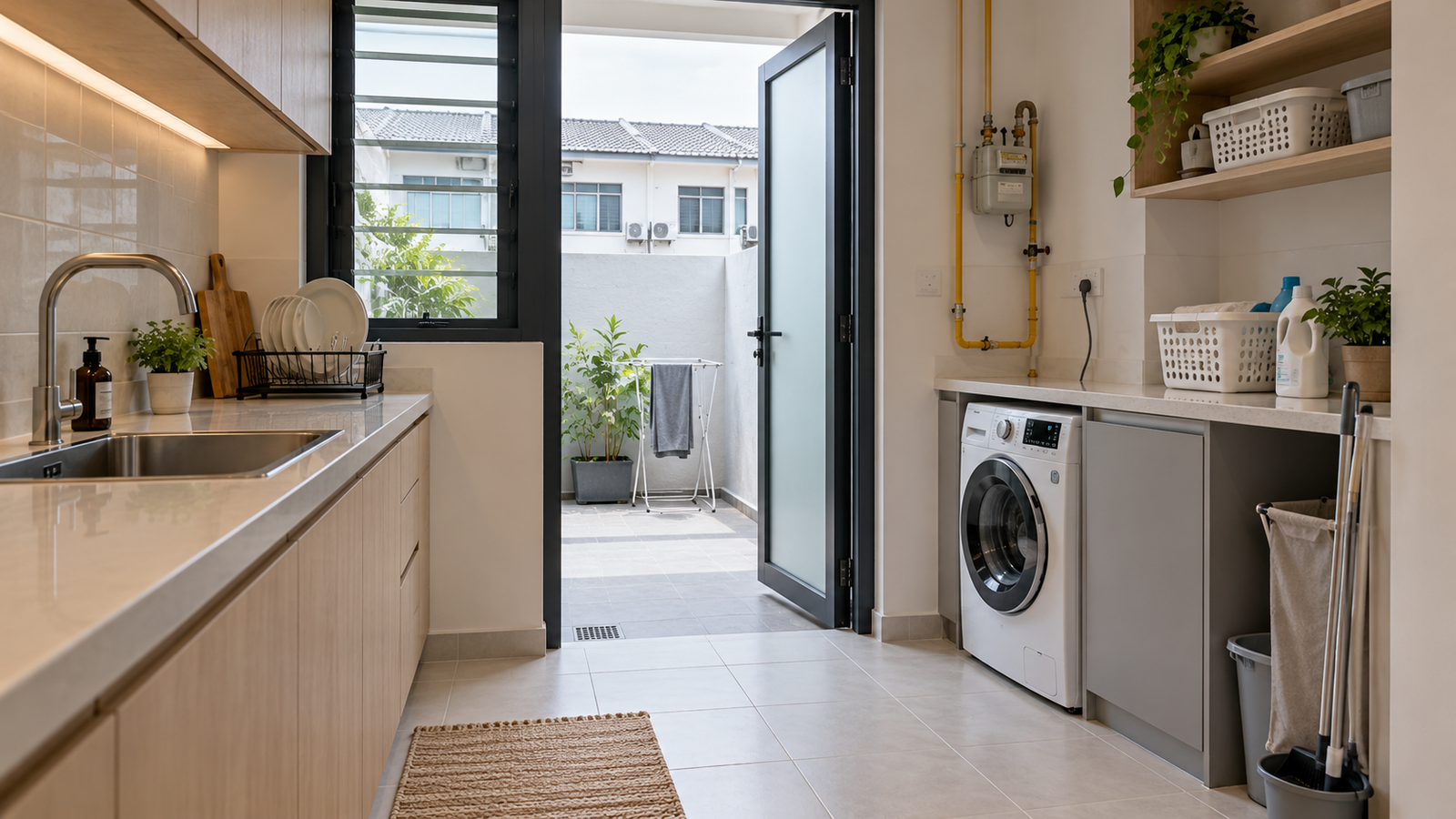 Service yard connection wet kitchen terrace house Malaysia