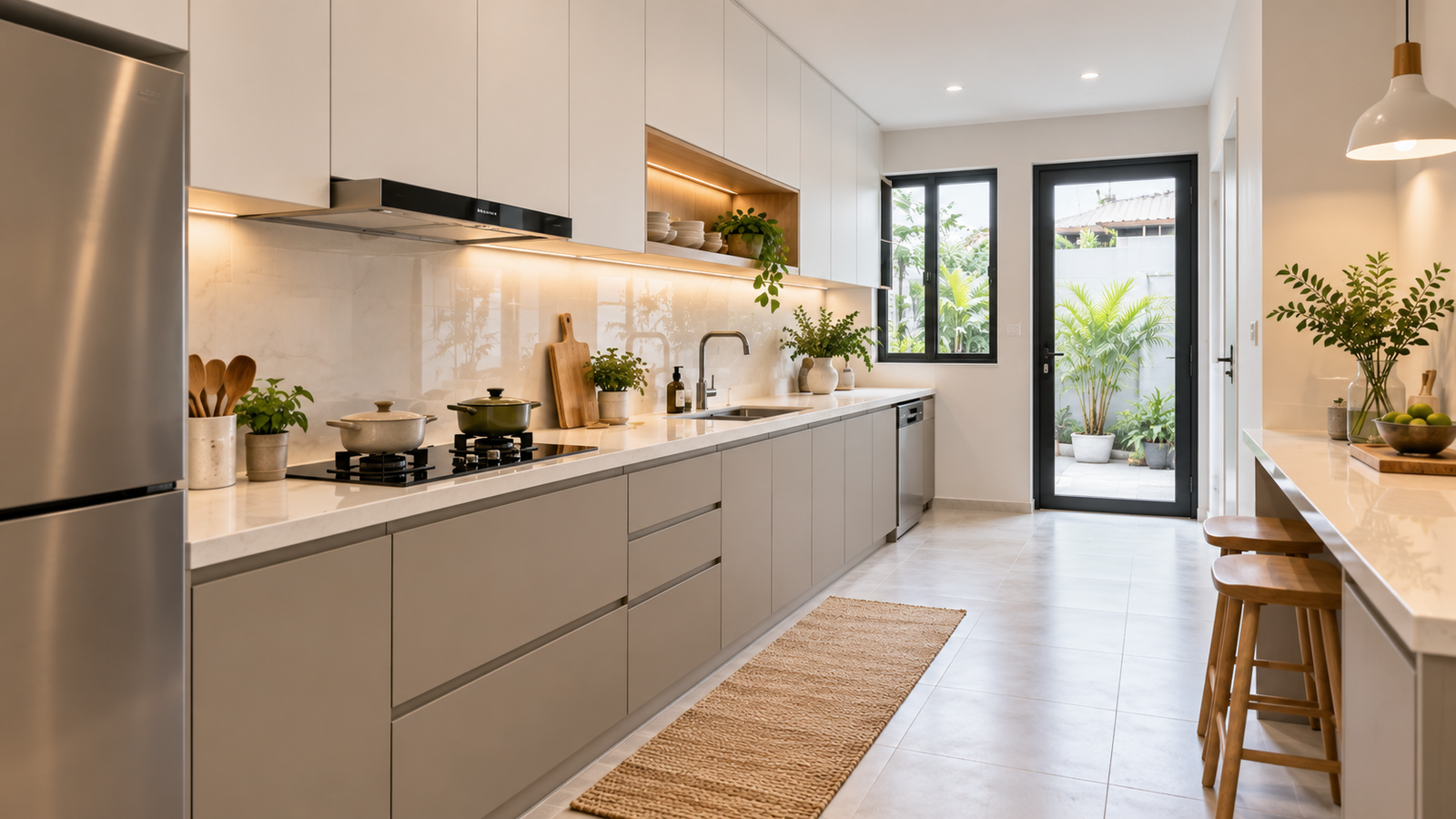 Two-tone kitchen cabinet colour design terrace house Malaysia